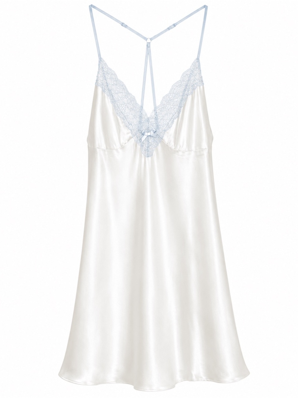 Linea Donatella Silk-Feel White light blue Lace-Trim Chemise Slip size large